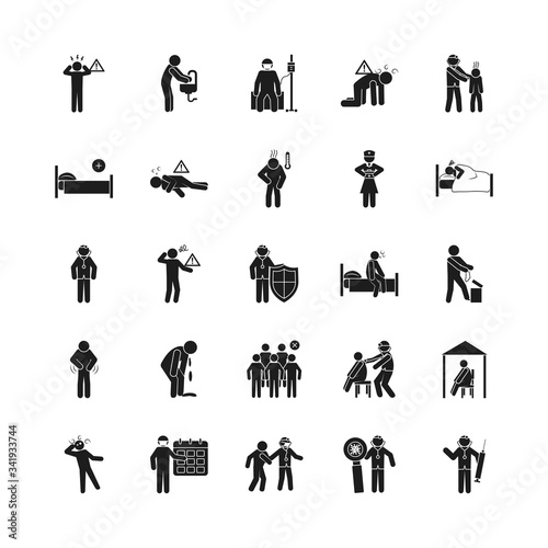 doctors and coronavirus and health icon set, silhouette style