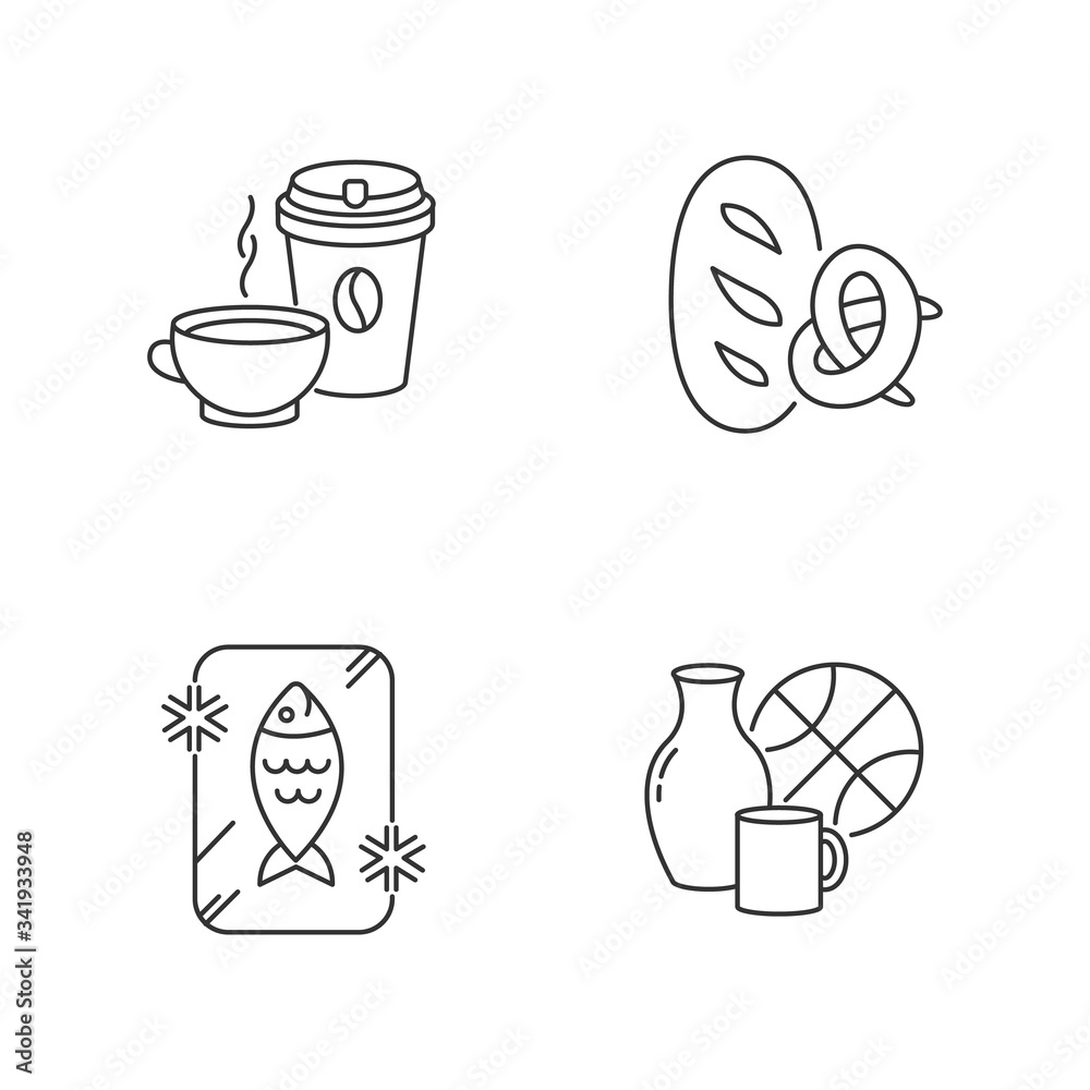 Foods and goods pixel perfect linear icons set Foods and goods pixel perfect linear icons set