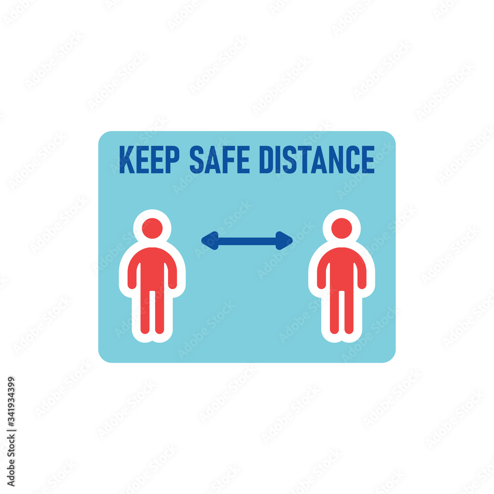 Keep distance information sign, infection spreading prevention. Coronavirus pandemic outbreak safety measures for social life. Vector icon design.