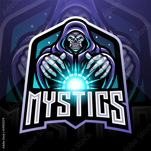 Skull wizard esport gaming mascot logo holding a magical ball
