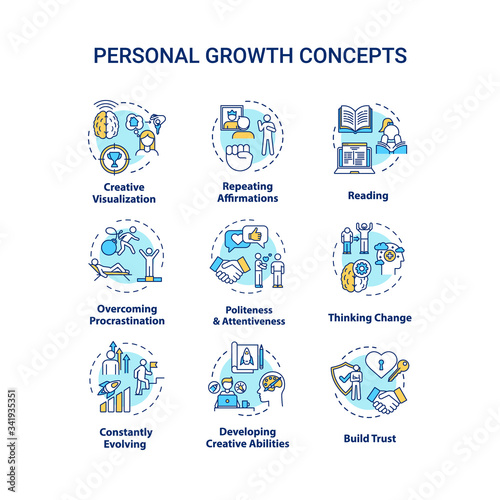 Personal growth concept icons set