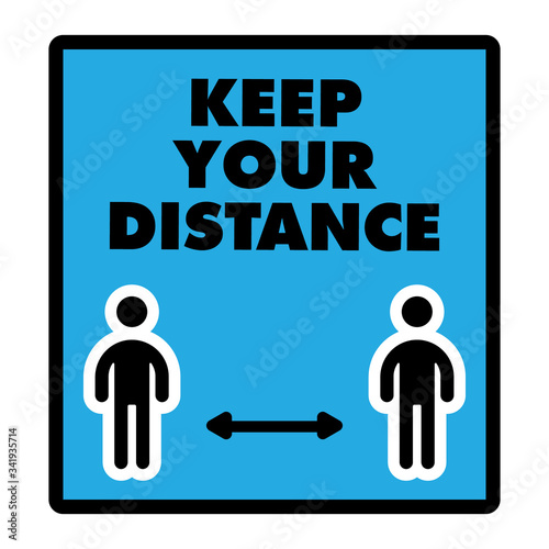Keep distance information sign, infection spreading prevention. Coronavirus pandemic outbreak safety measures for social life. Vector icon design.