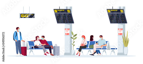 People wait for flight semi flat RGB color vector illustration