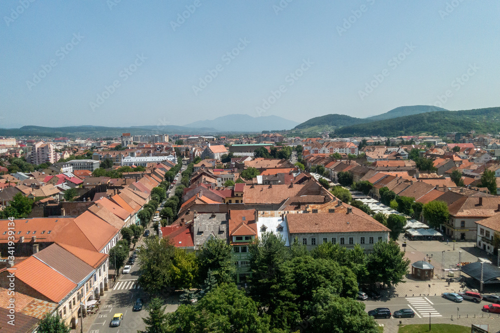 View of Bistrita town from Evangelical Church tower, Transylvania, Romania
