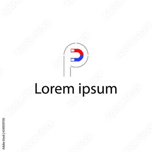 brand logo vector letter p and magnet. editable