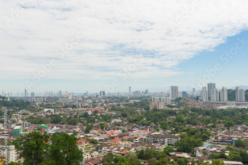 Panoramic view of Georgetown from territory of Kek Lok Si temple in Penang Island, Malaysia.