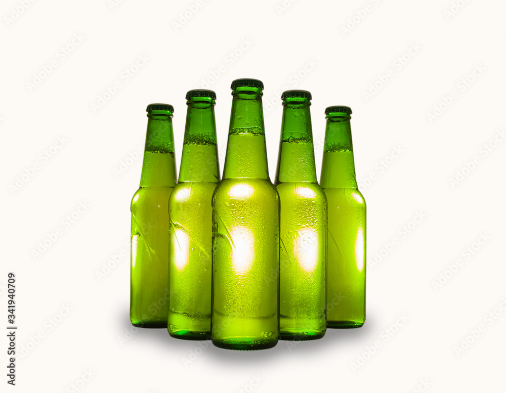 Green beer bottles isolated on white background. Green beer bottles isolated on white background.