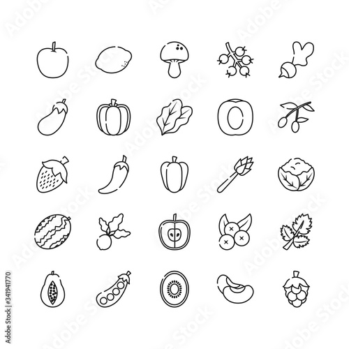 apple  fruits and vegetables icon set  line style