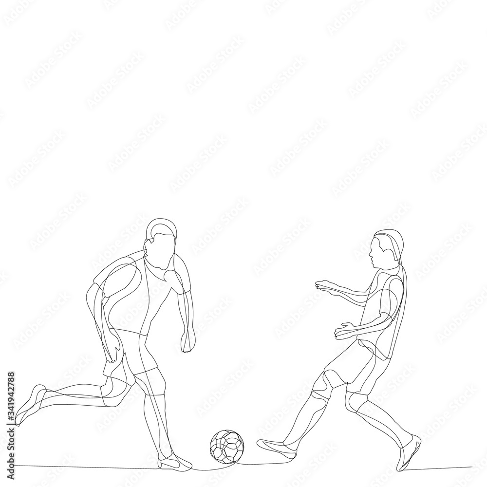 vector, on a white background, sketch with line of a running man, soccer player