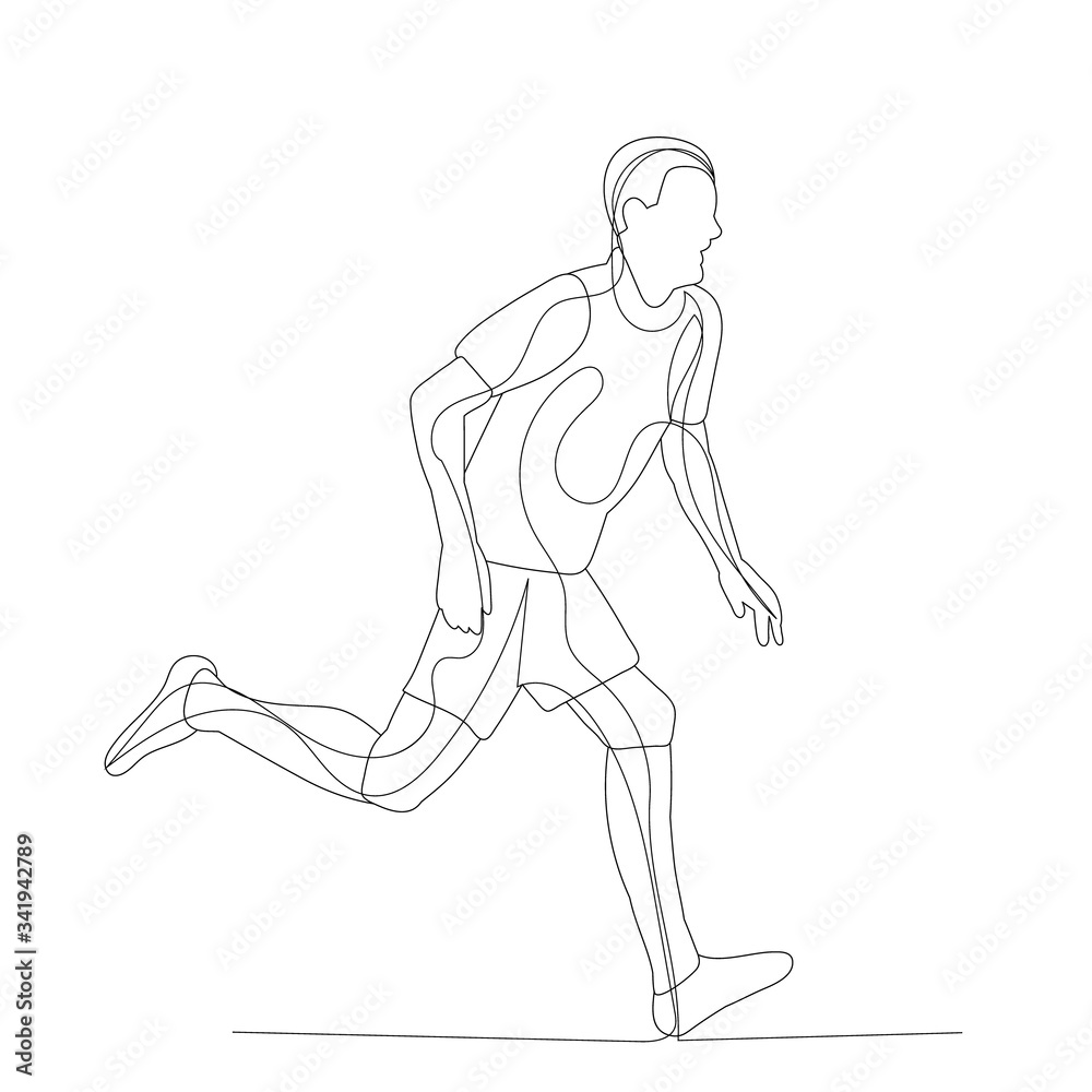 vector, on a white background, sketch with line of a running man