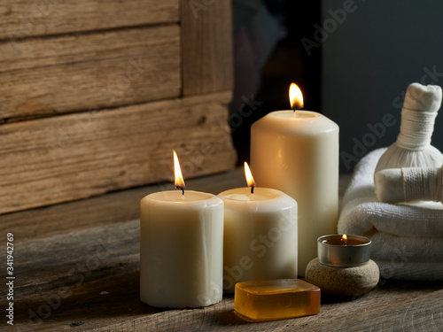 Spa composition on wooden background.