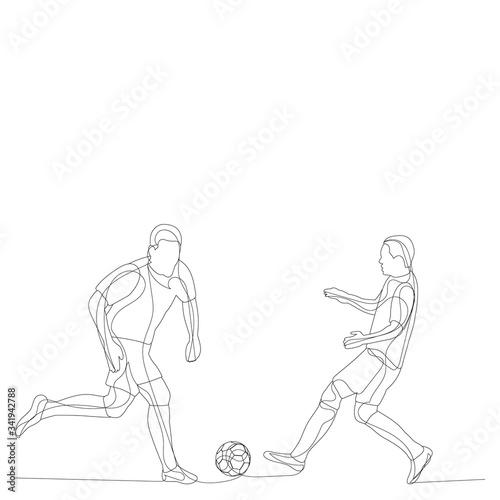 vector, on a white background, sketch with line of a running man, soccer player © zolotons