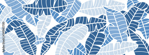 Tropical banana leaf background, Luxury nature pattern design, banana leaf line arts wallpaper, Hand drawn outline design for fabric , print, cover, banner and invitation, Vector illustration.