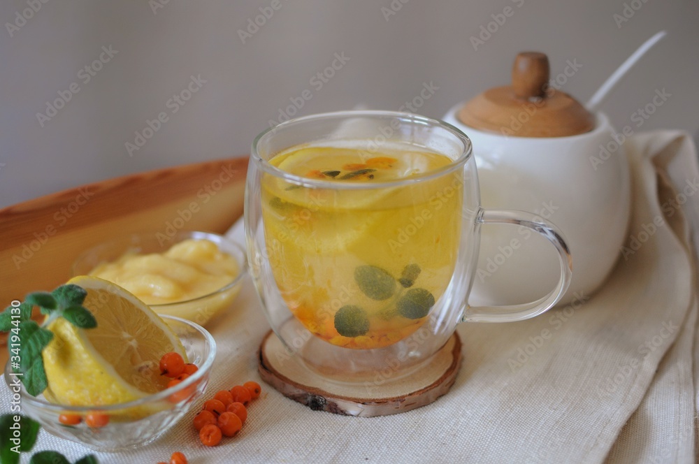 Best health tea after disease with vitamins - buckthorn tea with lemon and honey Best health tea after disease with vitamins - buckthorn tea with lemon and honey