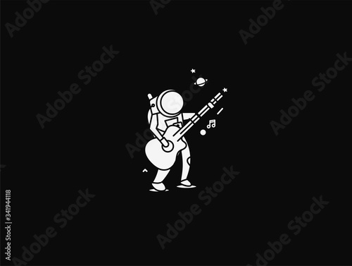 Astronaut in Playing Guitar  Hand Drawn Sketch Vector illustration.
