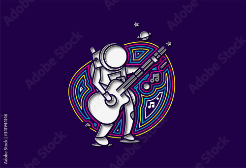 Astronaut in Playing Guitar, Hand Drawn Sketch Vector illustration.