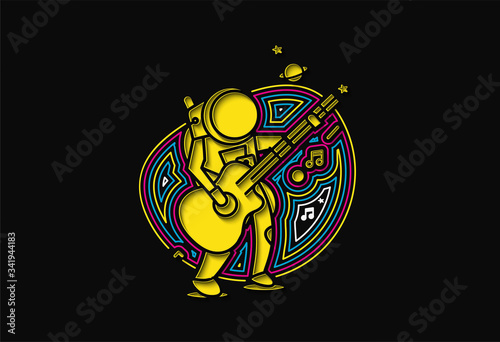 Astronaut in Playing Guitar, Hand Drawn Sketch Vector illustration.