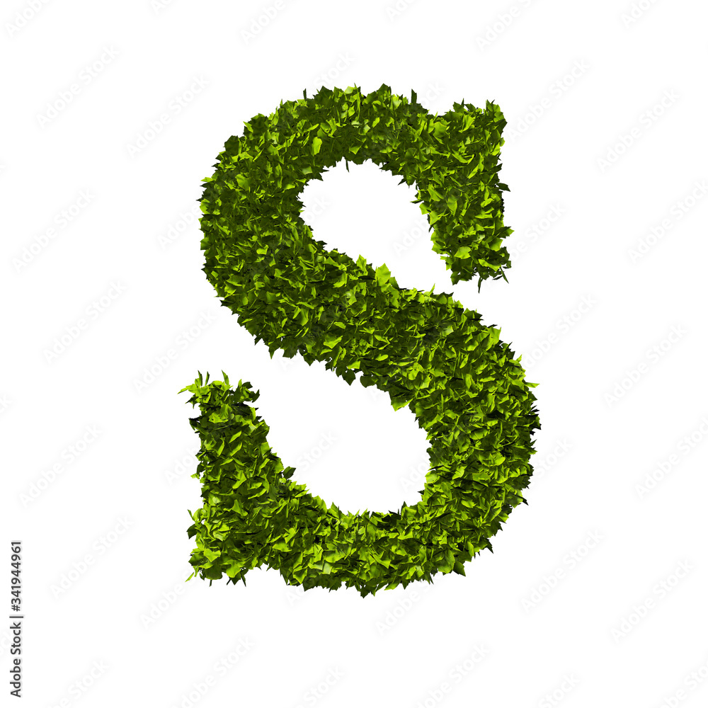 Letter S nature leaf alphabet. 3D Rendering Letter S nature leaf alphabet. 3D Rendering