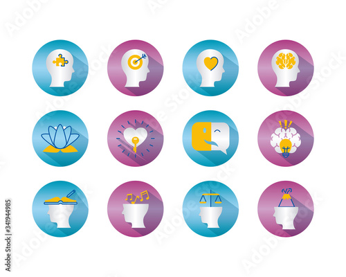 mental disorders and mental health icon set, block gradient style