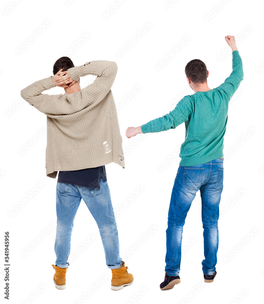Back view two man in sweater. Back view two man in sweater.