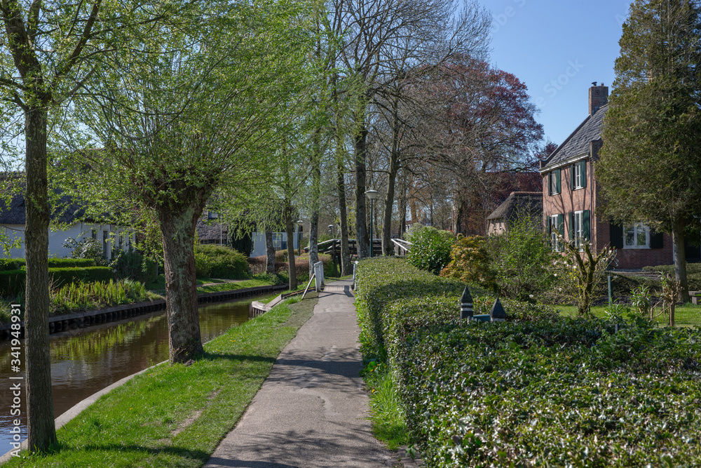 Giethoorn Overijssel Netherlands. During Corona lock-down. Empty streets, paths, bridges and canals.