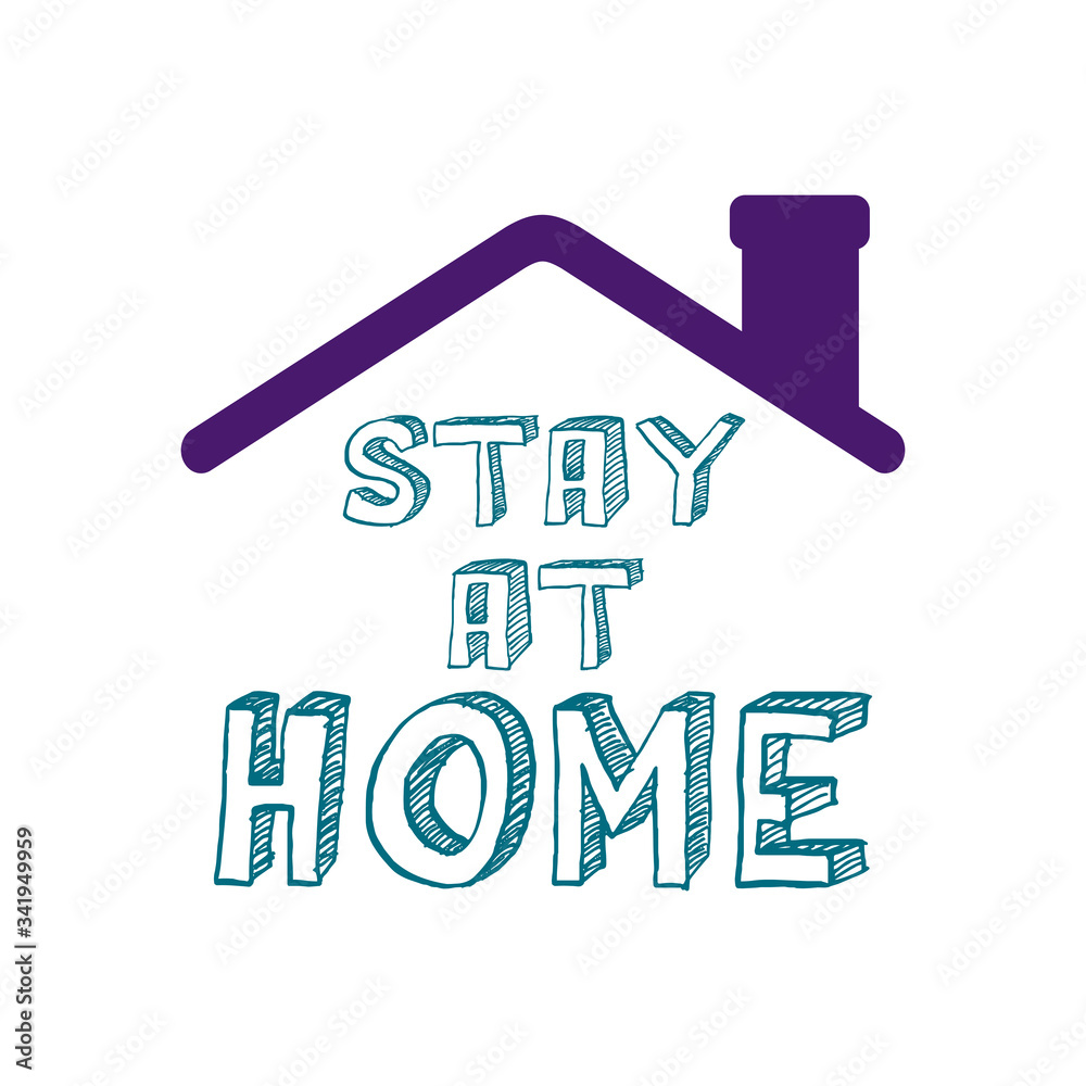 Stay home concept, Lettering typography and house roof icon, colorful design Stay home concept, Lettering typography and house roof icon, colorful design