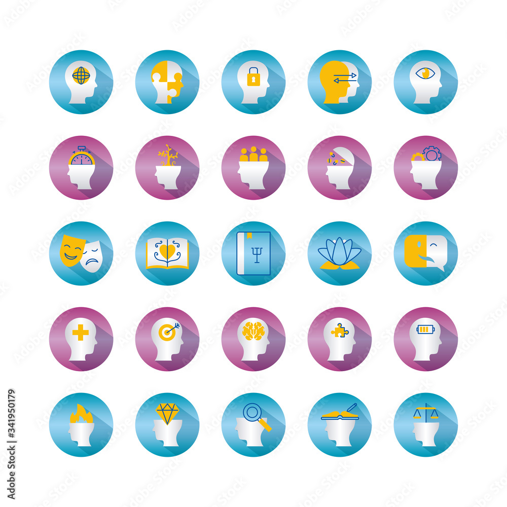 books and mental health icon set, block gradient style books and mental health icon set, block gradient style