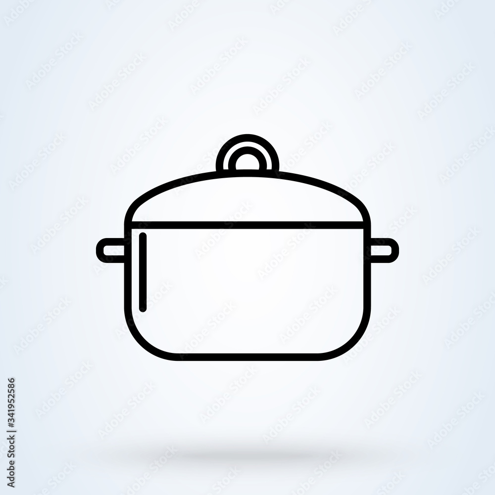 Hot meal. Pot and steam. Cooking line symbol. Vector illustration Hot meal. Pot and steam. Cooking line symbol. Vector illustration