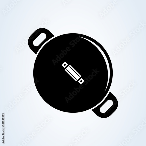 Hot meal. Pot and steam top view. Vector illustration
