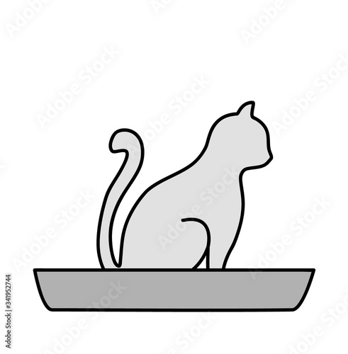 the cat is sitting in the toilet tray. the cat goes to the toilet. vector illustration.