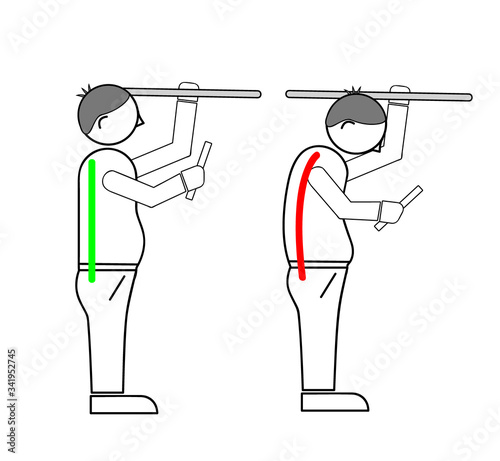 correct posture when working with the phone. when riding in public transport. vector illustration.