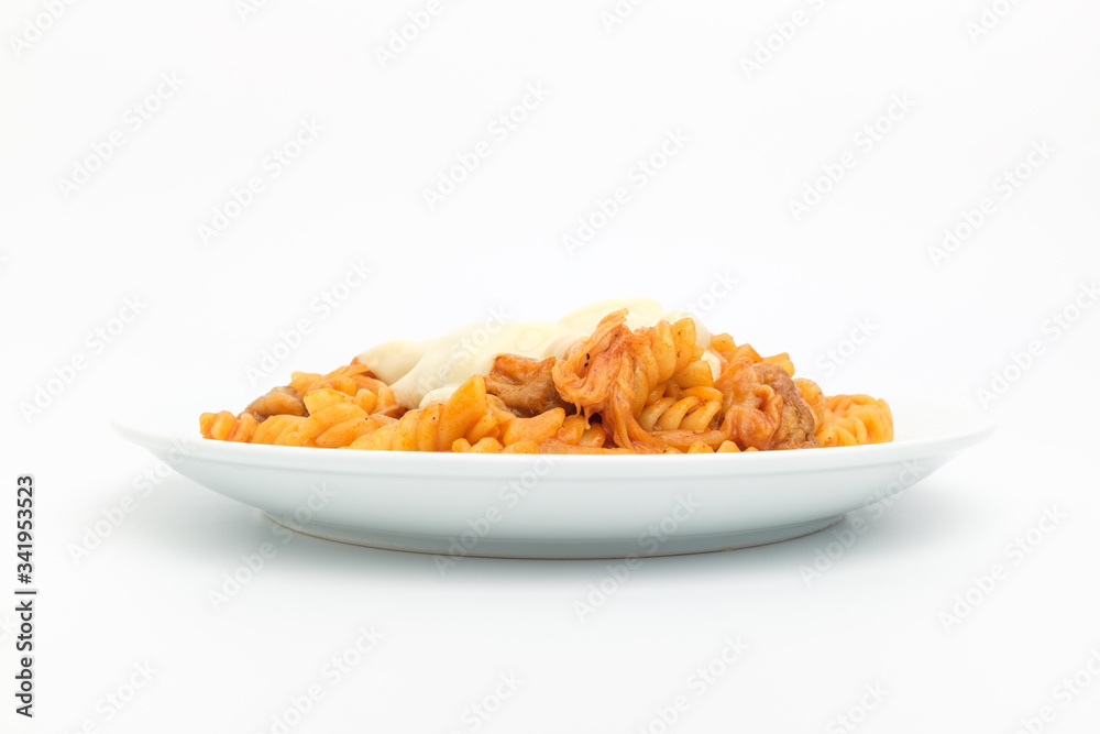 Fusilli pasta on white background Fusilli pasta on white background