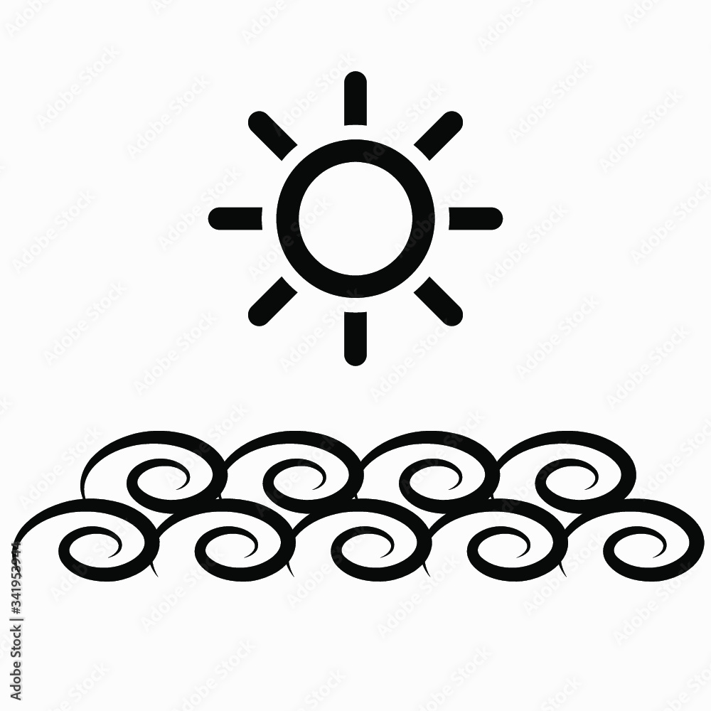 The wave and sun icon. Vector icon. The wave and sun icon. Vector icon.