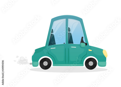 Vector illustration with a blue cartoon car. Private car.
