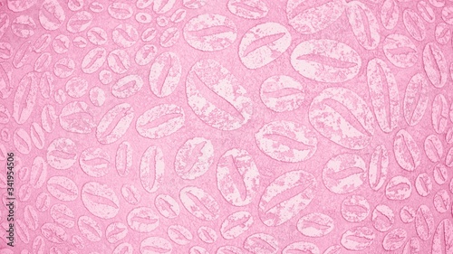 Pink shabby background with coffee beans pattern. 16:9 panoramic format