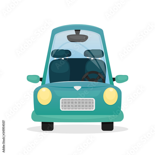 Vector illustration with a blue cartoon car. Private car.