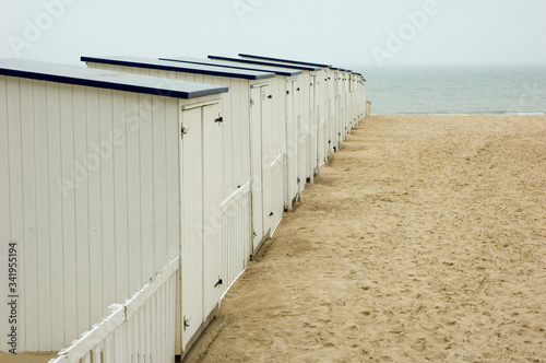 Cabins on the beach. Knokke-Heist, Belgium, North Sea, Europe.