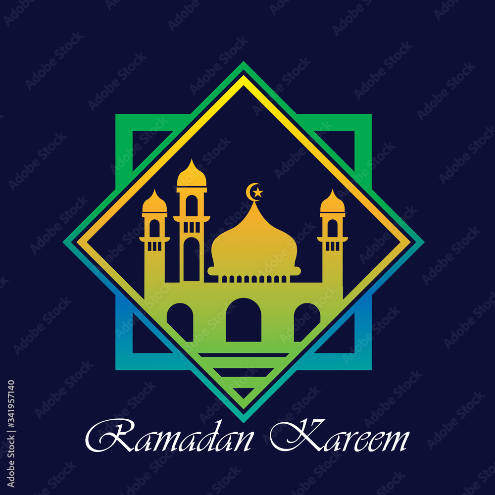 Ramadan Kareem Illustration with Mosque on backkground gradient Islamic Design Vector