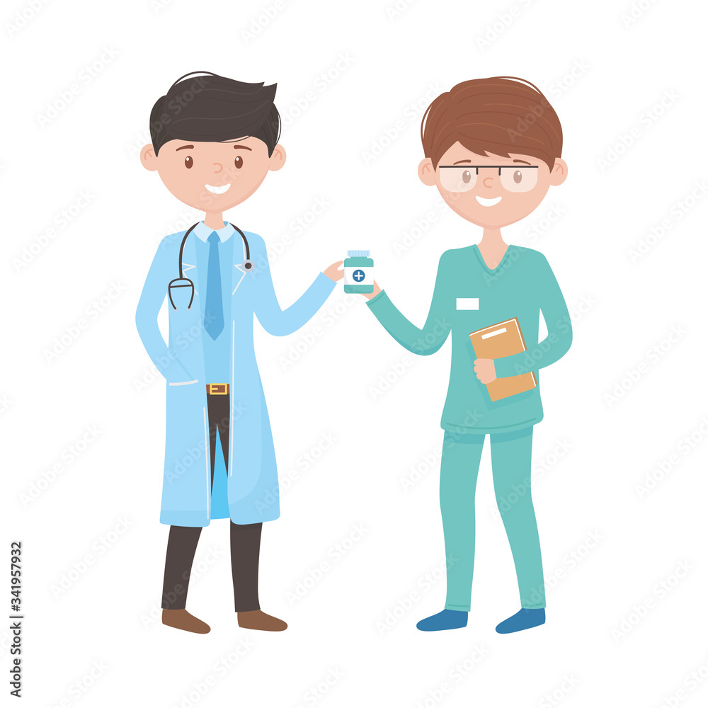 Isolated men doctors with medicine jar vector design Isolated men doctors with medicine jar vector design
