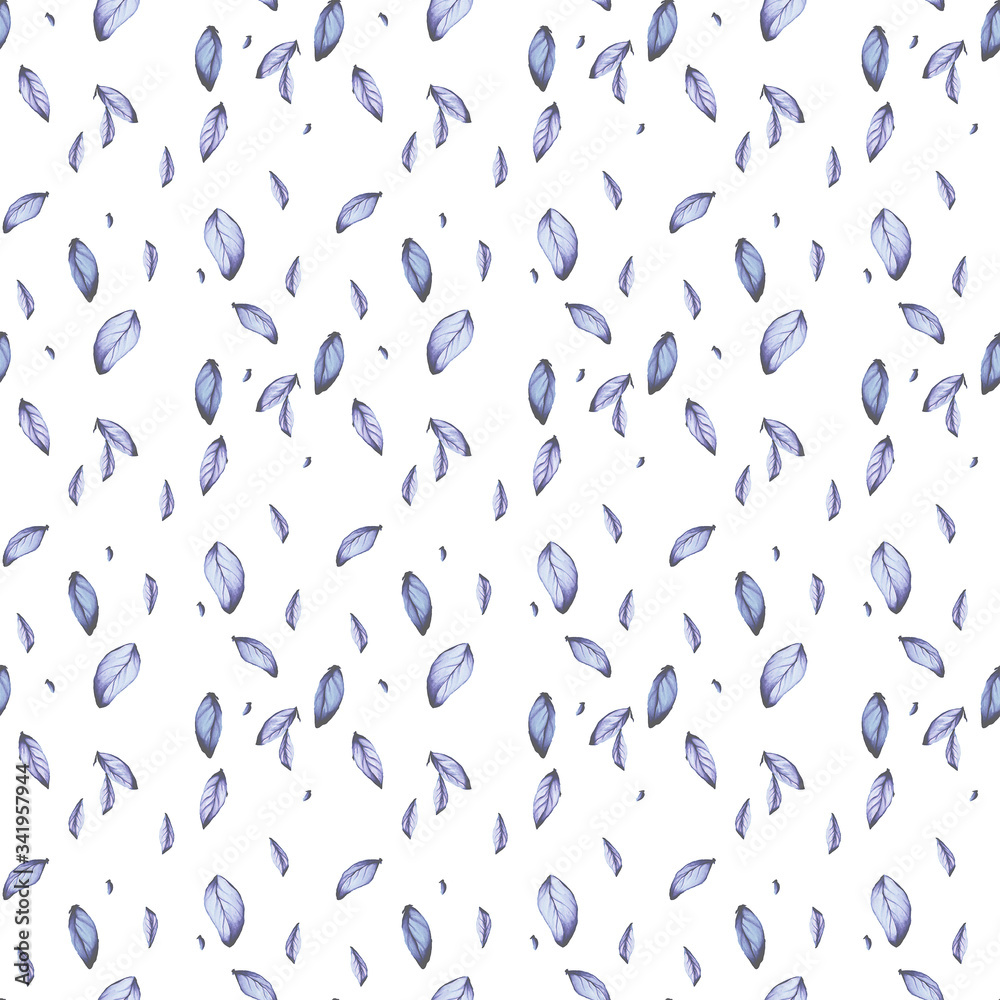 seamless pattern with blue leaves