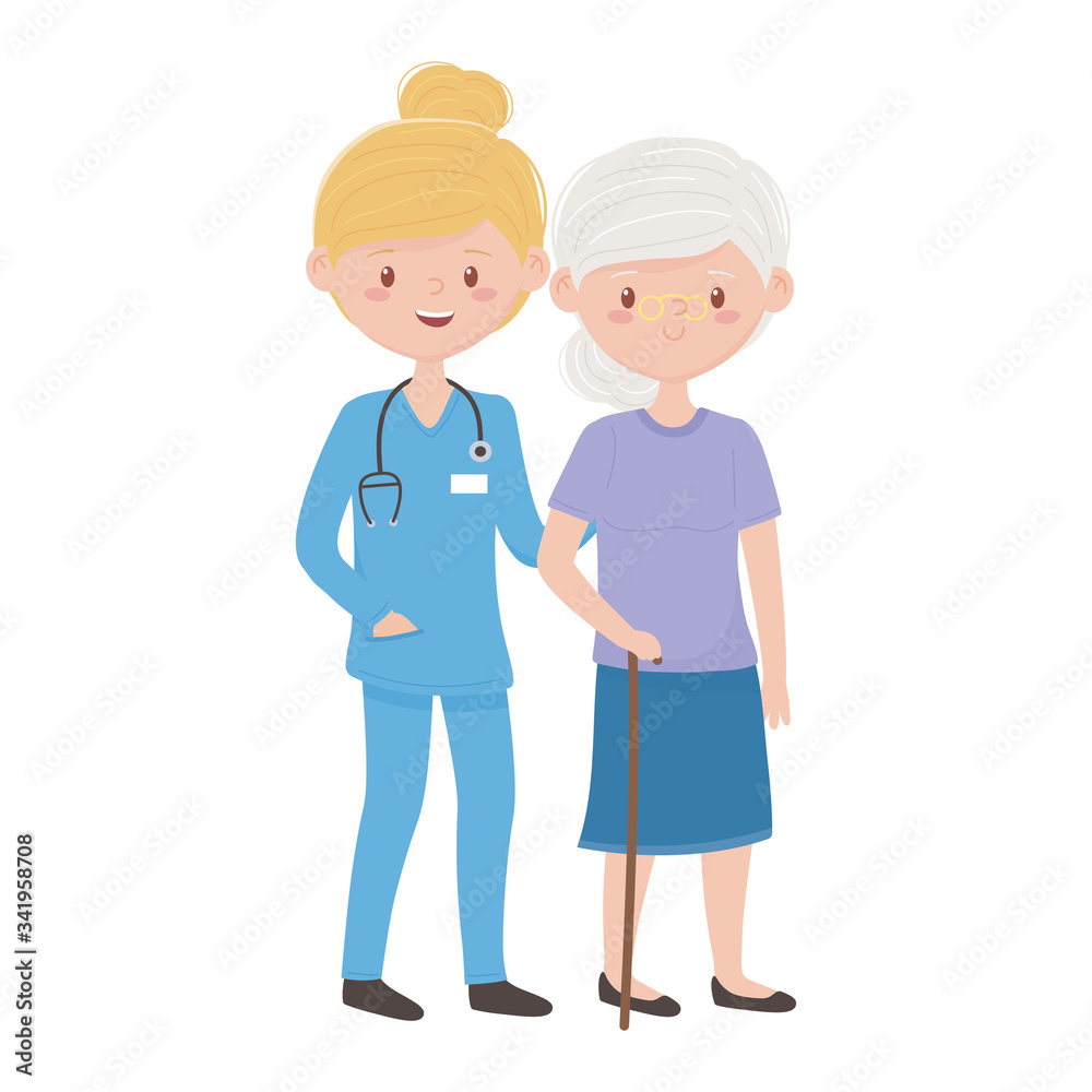 Isolated doctor with old woman vector design Isolated doctor with old woman vector design