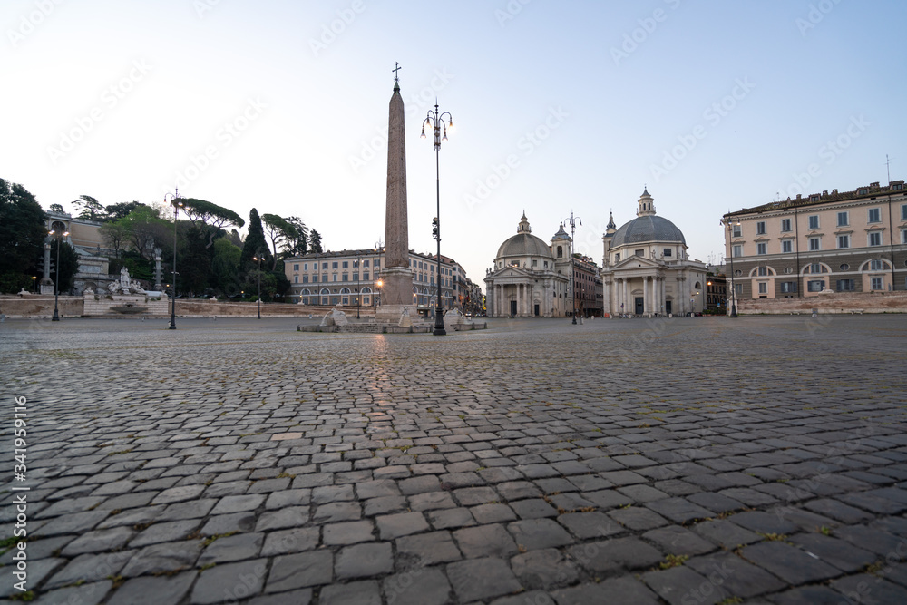 Grass in Piazza del Popolo in Rome during the covid-19 emergency  lockdown