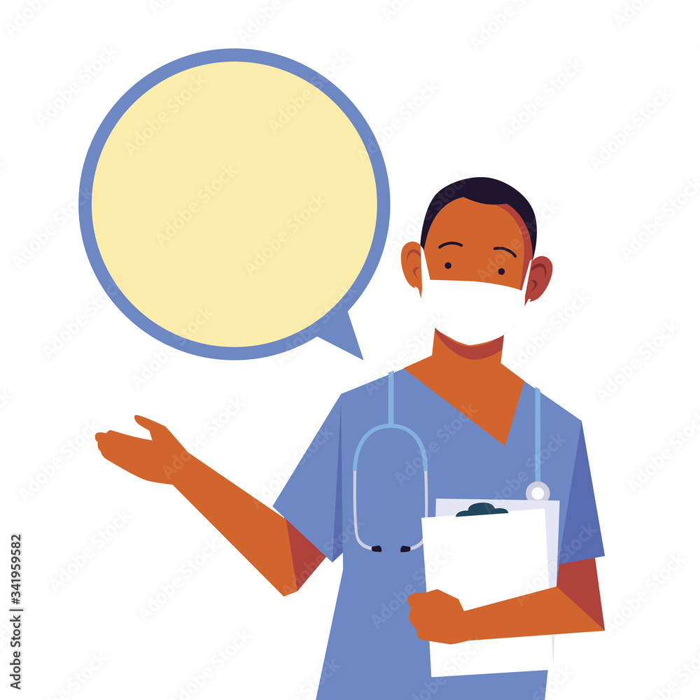Fototapeta premium man doctor with speech bubble, medical staff on white background