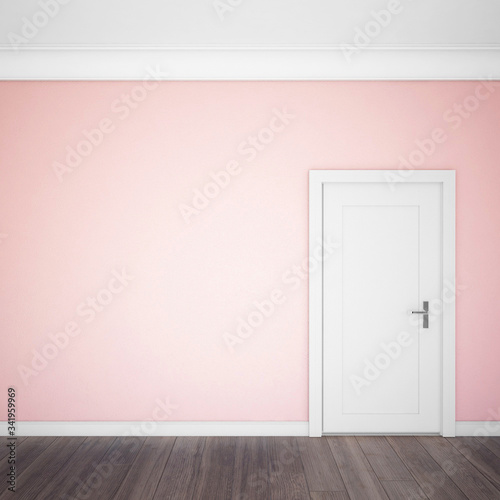 Empty room interior with pink wall and wood parquet - 3d illustration