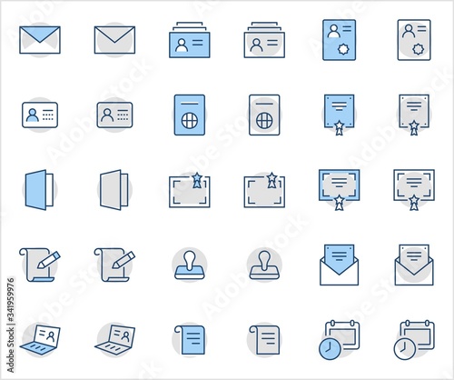 Set of Legal Documents Related Vector Line Icons. Contains such Icon as Visa, Contract, Declaration, License, Permission, Grant and more. Editable Stroke. 32x32 Pixel Perfect