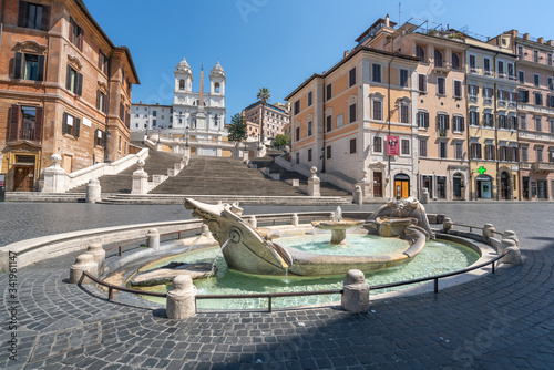 Piazza di Spagna in Rome appears like a ghost city during the covid-19 emergency  lock down