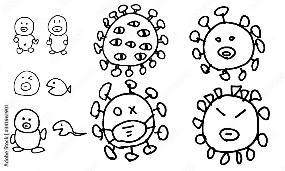 手書きのウイルスのキャラと 下手くそなキャライラスト Stock ベクター Adobe Stock