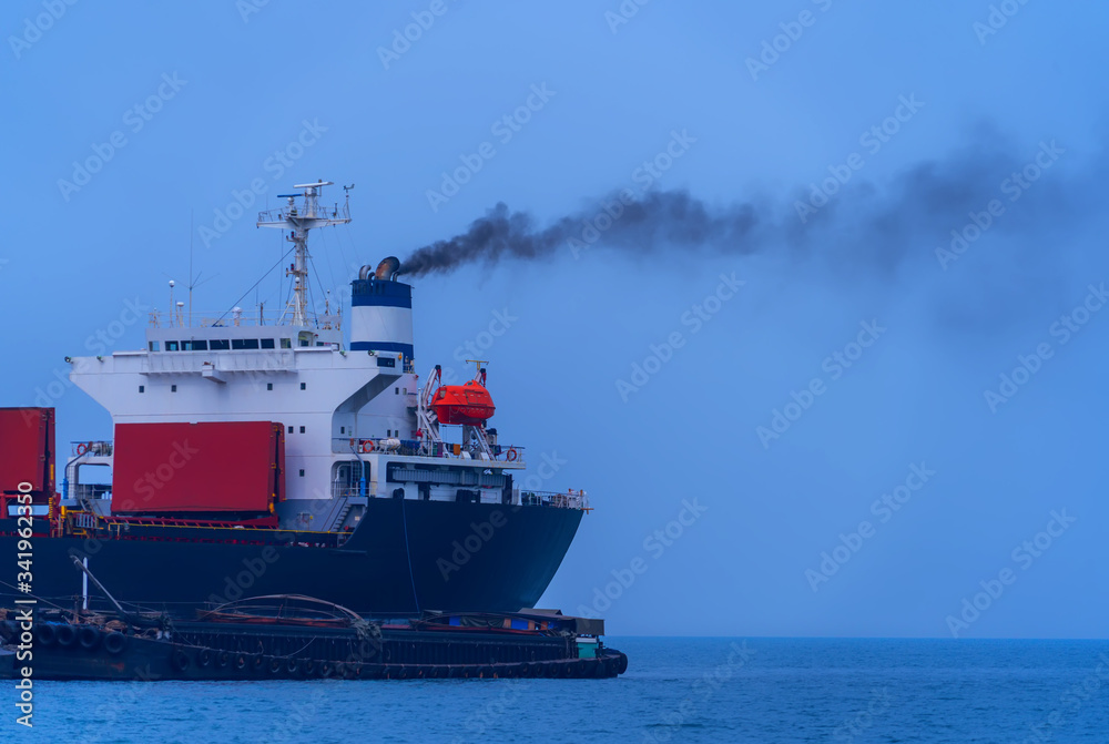 Cargo Ship.Boat with container parking in ocean for transportation.