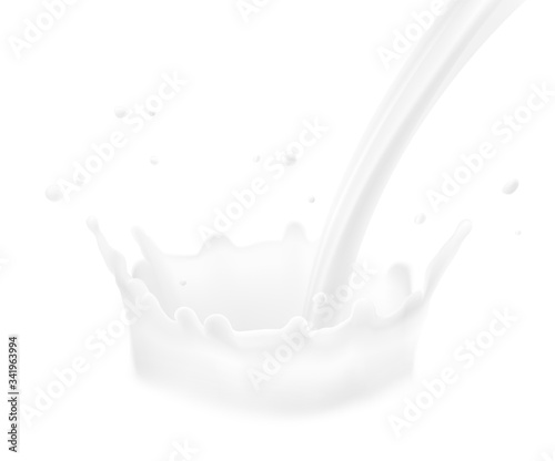 Realistic milk splashes and drops. Vector illustration isolated on white background. Ready to use for your design. EPS 10.	