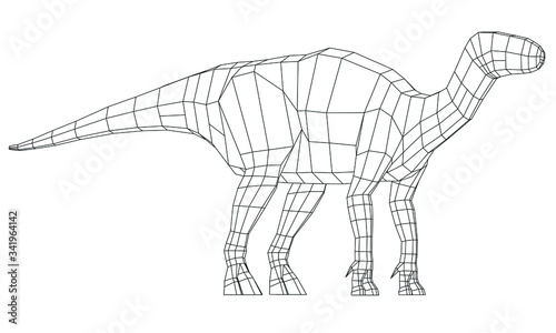 Dinosaur polygonal lines illustration. Abstract vector dinosaur on the white background